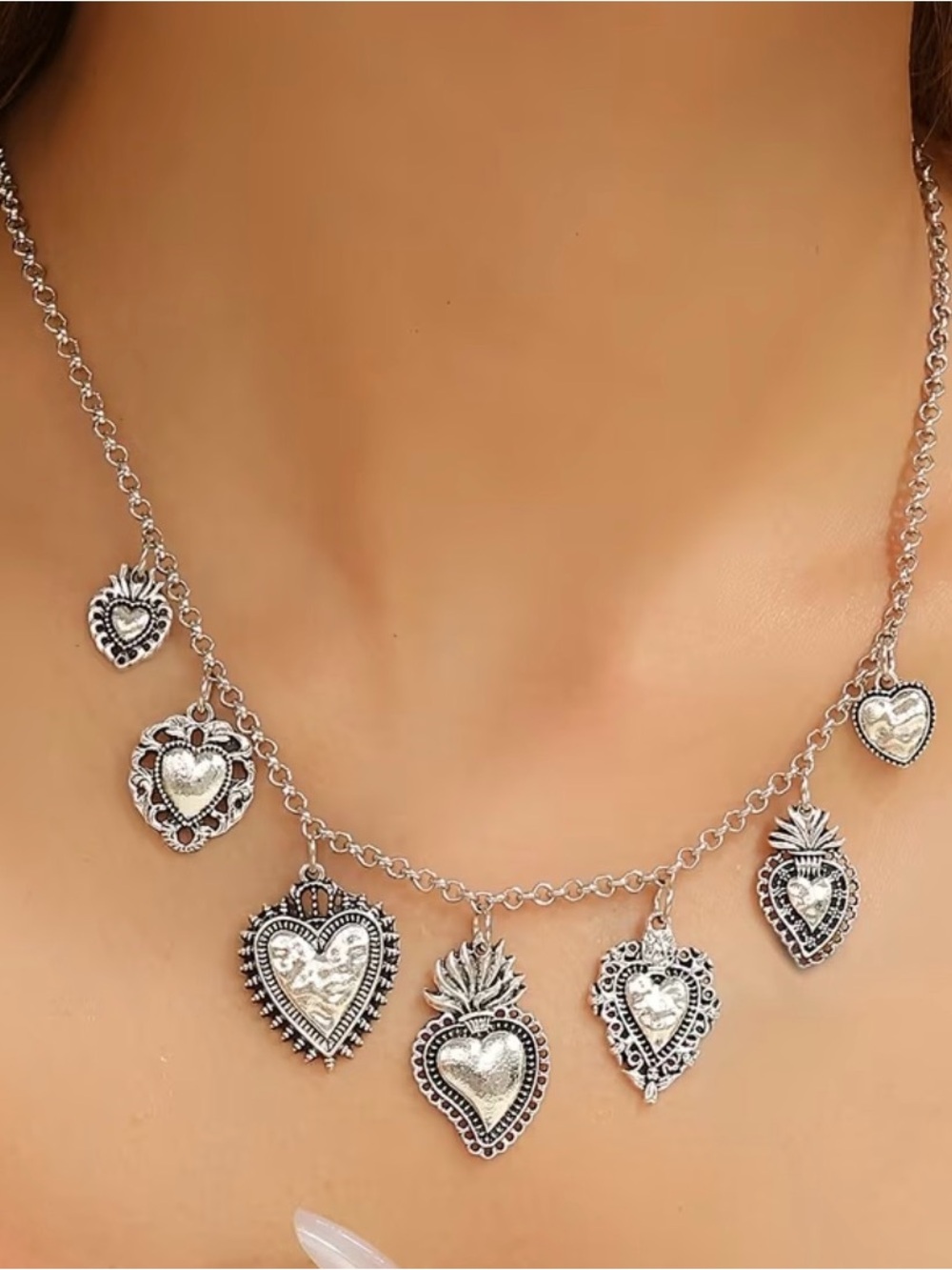 Vintage-Inspired Silver Heart Charm Necklace for Women
